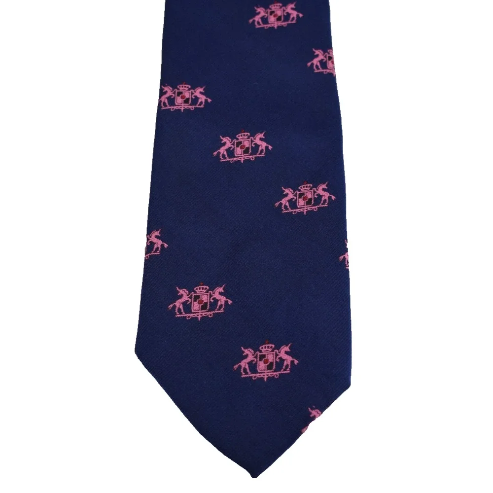 Vtg RESISTO x LEGGETT Heraldic Clubs Unicorn Navy Necktie Neck Tie Harry Styles